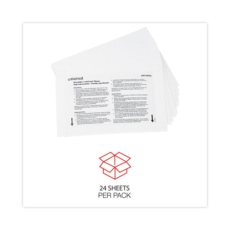 Universal® Shredder Lubricant Sheets, 5.5 x 2.8, 24 Sheets/Pack (UNV38026) Pack of 24