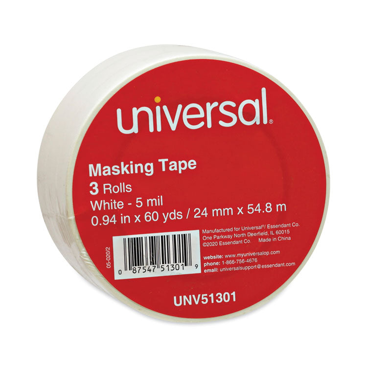 Universal® General-Purpose Masking Tape, 3" Core, 24 mm x 54.8 m, Beige, 3/Pack (UNV51301)