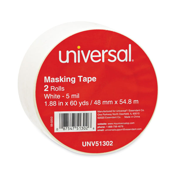 Universal® General-Purpose Masking Tape, 3" Core, 48 mm x 54.8 m, Beige, 2/Pack (UNV51302)