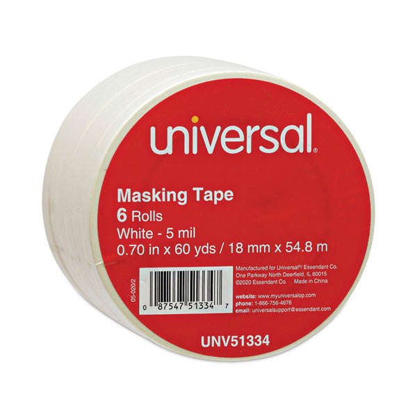 Universal® Removable General-Purpose Masking Tape, 3" Core, 18 mm x 54.8 m, Beige, 6/Pack (UNV51334)