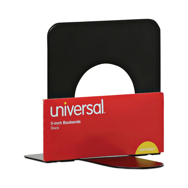 Universal® Economy Bookends, Standard, 4.75 x 5.25 x 5, Heavy Gauge Steel, Black, 1 Pair (UNV54051)