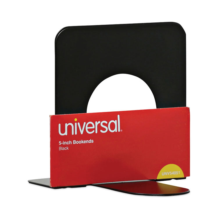 Universal® Economy Bookends, Standard, 4.75 x 5.25 x 5, Heavy Gauge Steel, Black, 1 Pair (UNV54051) 1 Pair