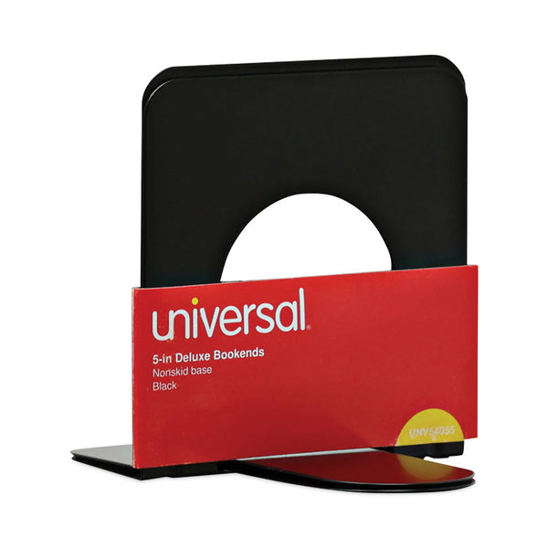 Universal® Economy Bookends, Nonskid, 4.75 x 5.25 x 5, Heavy Gauge Steel, Black, 1 Pair (UNV54055)