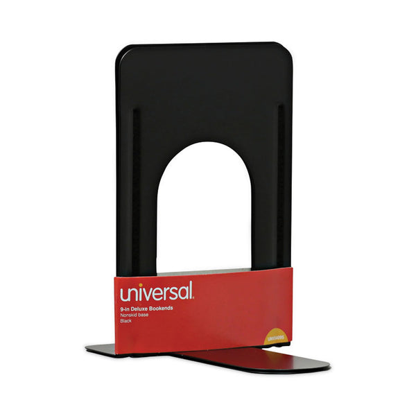 Universal® Economy Bookends, Nonskid, 5.88 x 8.25 x 9, Heavy Gauge Steel, Black, 1 Pair (UNV54095)