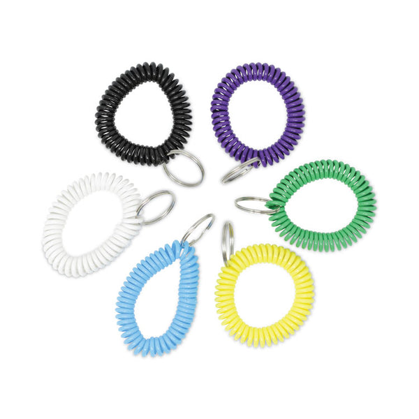 Universal® Wrist Coil Plus Key Ring, Plastic, Assorted Colors, 6/Pack (UNV56051)