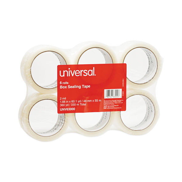 Universal® General-Purpose Box Sealing Tape, 3" Core, 1.88" x 60 yds, Clear, 6/Pack (UNV63000)