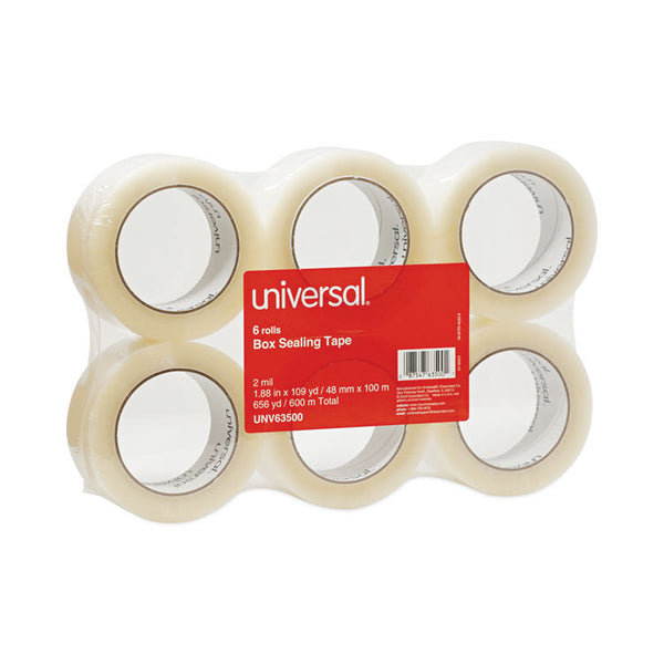 Universal® General-Purpose Box Sealing Tape, 3" Core, 1.88" x 110 yds, Clear, 6/Pack (UNV63500)