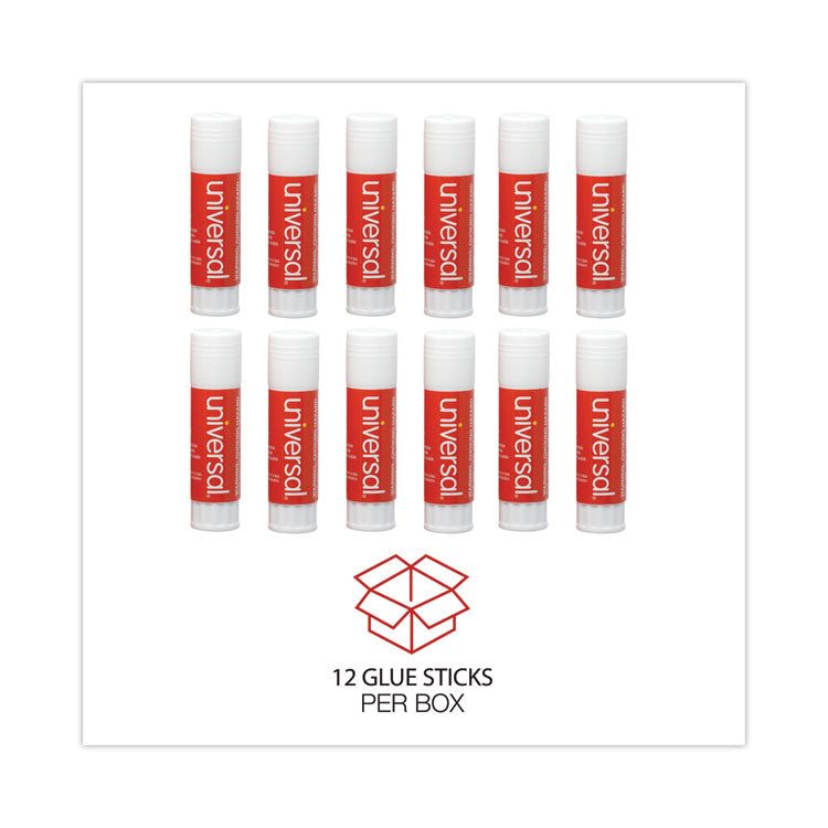 Universal® Glue Stick, 0.74 oz, Applies and Dries Clear, 12/Pack (UNV75750)