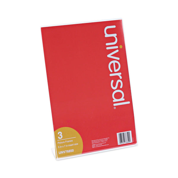 Universal® Clear L-Style Freestanding Frame, 5 x 7 Insert, 3/Pack (UNV76850)