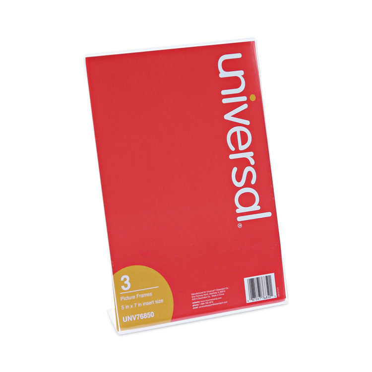 Universal® Clear L-Style Freestanding Frame, 5 x 7 Insert, 3/Pack (UNV76850) Pack of 3