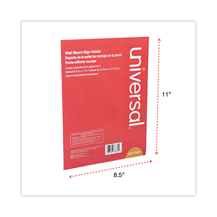 Universal® Wall Mount Sign Holder, 8.5 x 11, Vertical, Clear (UNV76882) Pack of 2