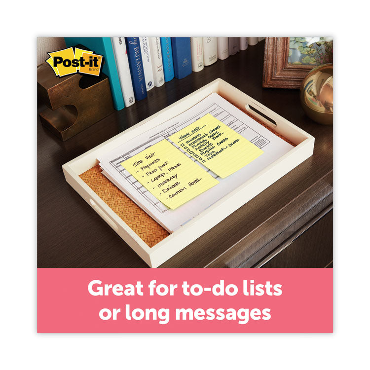Post-it&reg; Original Recycled Note Pads, Note Ruled, 4" x 6", Canary Yellow, 100 Sheets/Pad, 12 Pads/Pack (MMM660RPYW) Pack of 12