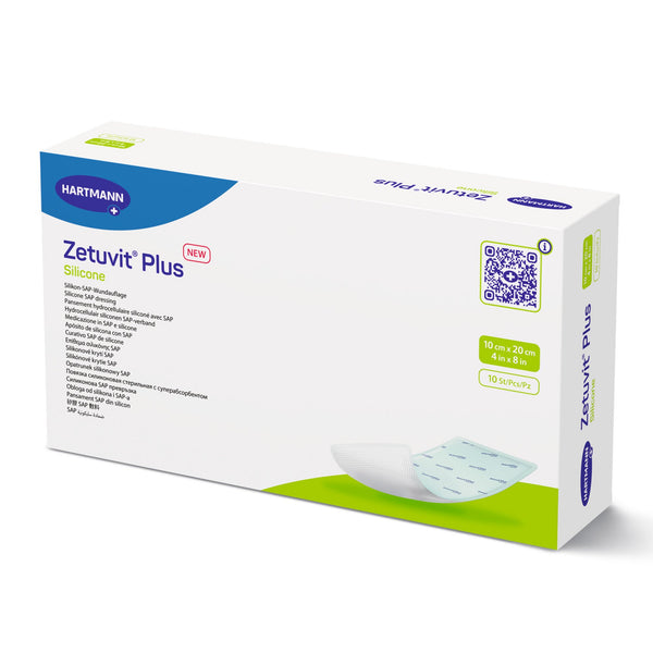 Zetuvit® Plus Silicone Super Absorbent Dressing Silicone Adhesive 4 X 8 Inch Rectangle (1181537_EA) 1/EA