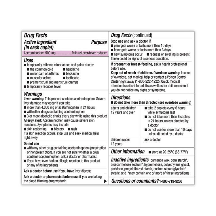 Berkley Jensen® Extra Strength Acetaminophen Tablets 500 mg, 500/Bottle, Ships in 1-3 Business Days (GRR22000629) Each