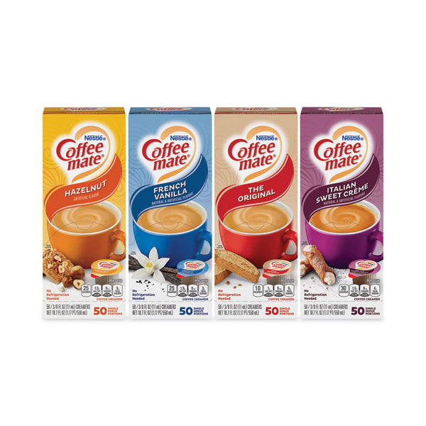 Coffee mate® Liquid Coffee Creamer, French Vanilla/Hazelnut/Italian Sweet Creme/Original, 0.37 oz, 200/CT, Ships in 1-3 Business Days (GRR28300012) Each