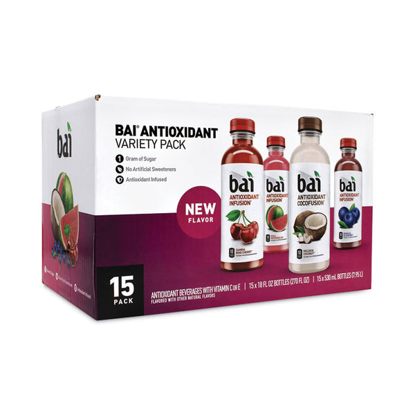 Bai Antioxidant Infused Beverage, Variety Pack, 18 oz Bottle, 15/Carton, Ships in 1-3 Business Days (GRR22000656)