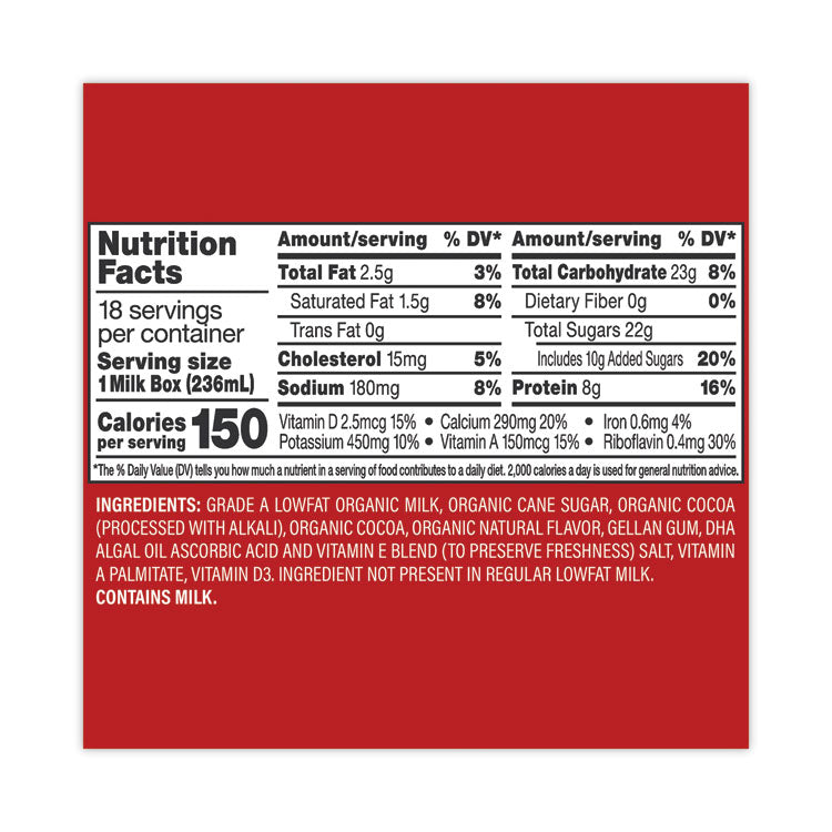 Horizon Organic Low Fat Milk, Chocolate, 8 oz, 18/Carton, Ships in 1-3 Business Days (GRR22000536)