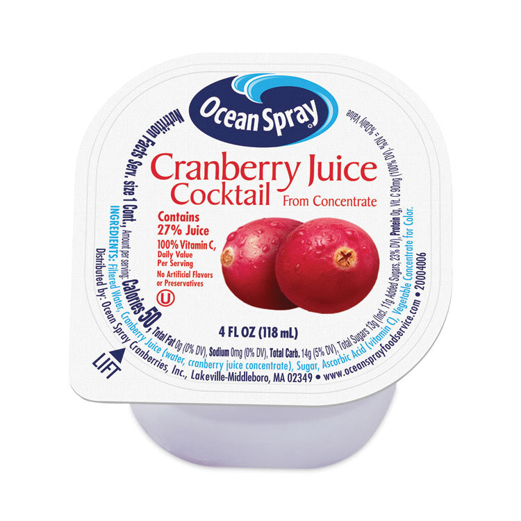 Ocean Spray® Cranberry Juice Drink, Cranberry, 4 oz Cup, 18/Carton, Ships in 1-3 Business Days (GRR30700003) Each