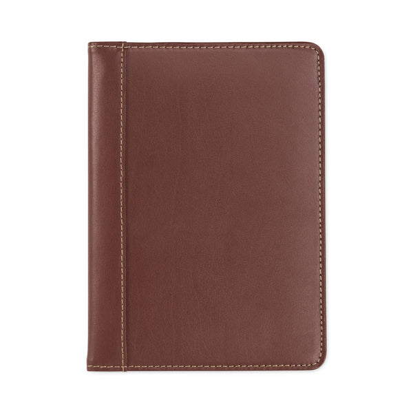 Samsill® Contrast Stitch Leather Padfolio, 6.25w x 8.75h, Open Style, Brown (SAM71736)