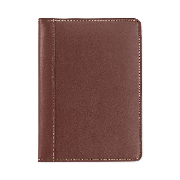 Samsill® Contrast Stitch Leather Padfolio, 6.25w x 8.75h, Open Style, Brown (SAM71736)