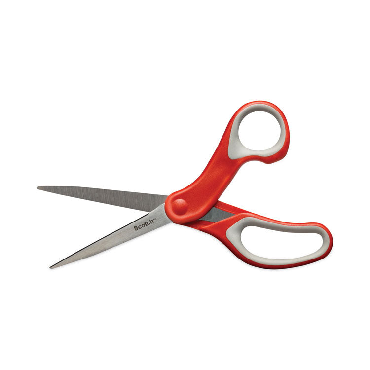 Scotch® Multi-Purpose Scissors, 8" Long, 3.38" Cut Length, Gray/Red Straight Handle (MMM1428)