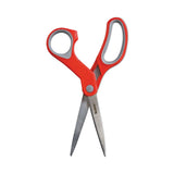 Scotch® Multi-Purpose Scissors, 8" Long, 3.38" Cut Length, Gray/Red Straight Handle (MMM1428)