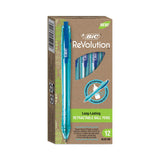 BIC® ReVolution Ocean Bound Ballpoint Pen, Retractable, Medium 1 mm, Blue Ink, Translucent Blue Barrel, Dozen (BICBPRR11BE)