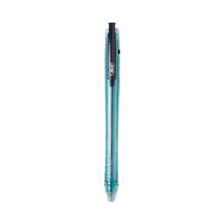 BIC® ReVolution Ocean Bound Ballpoint Pen, Retractable, Medium 1 mm, Black Ink, Translucent Blue Barrel, Dozen (BICBPRR11BK)