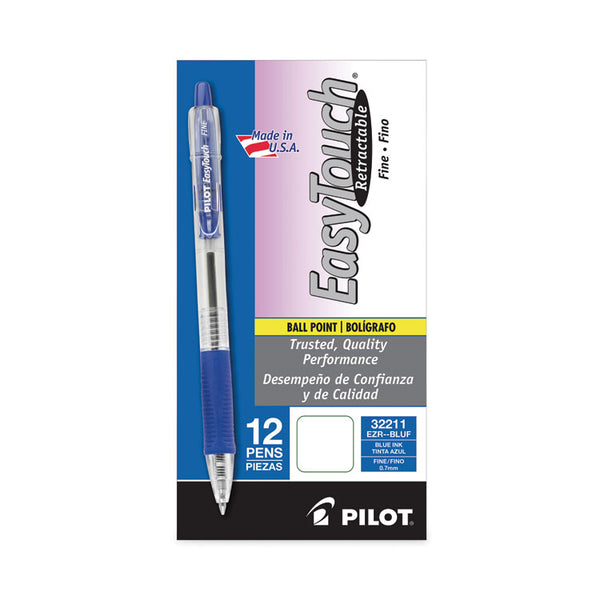 Pilot® EasyTouch Ballpoint Pen, Retractable, Fine 0.7 mm, Blue Ink, Clear Barrel, Dozen (PIL32211)