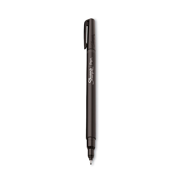 Sharpie® Water-Resistant Ink Porous Point Pen, Stick, Fine 0.4 mm, Black Ink, Black Barrel, Dozen (SAN1742663)