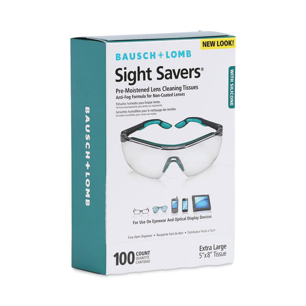 Bausch & Lomb Sight Savers Pre-Moistened Anti-Fog Tissues with Silicone, 8 x 5, 100/Box (BAL8576) Pack of 100