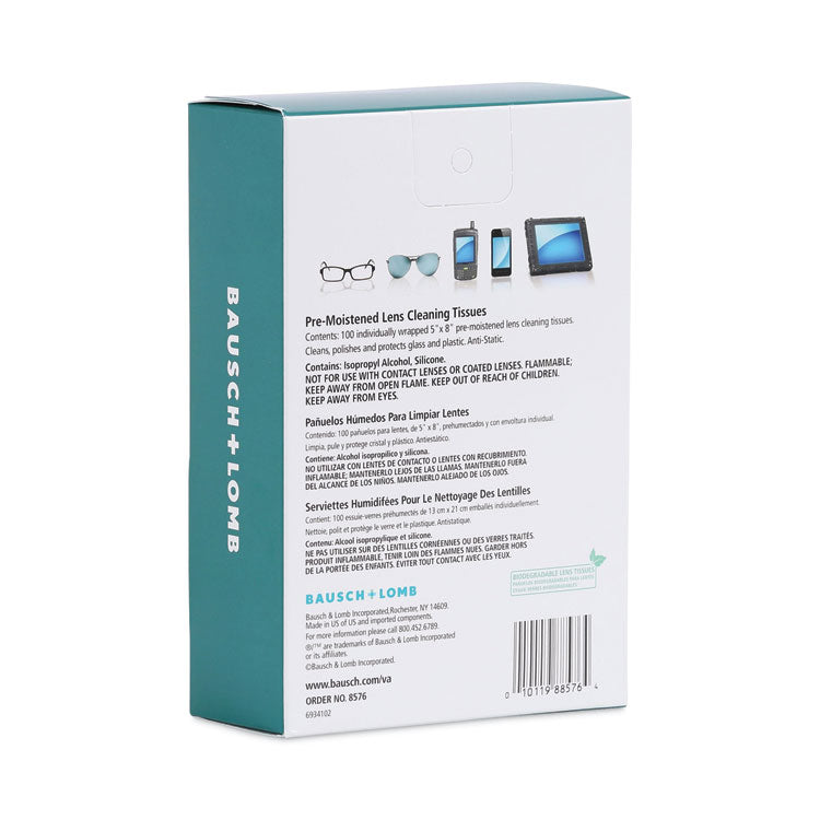 Bausch & Lomb Sight Savers Pre-Moistened Anti-Fog Tissues with Silicone, 8 x 5, 100/Box (BAL8576)