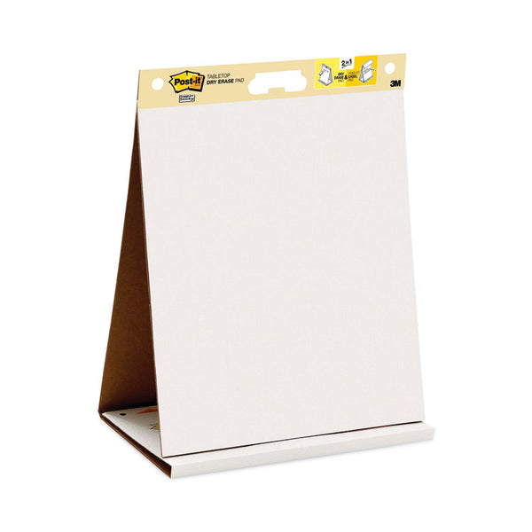 Post-it® Easel Pads Super Sticky Pad Plus Tabletop Easel Pad with Self-Stick Sheets and Dry Erase Board, Unruled, 20 x 23, White, 20 Sheets (MMM563DE)