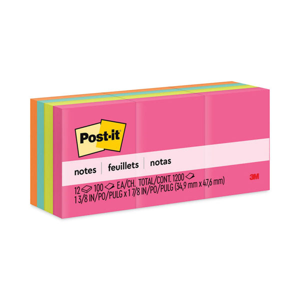 Post-it® Notes Original Pads in Poptimistic Collection Colors, 1.38" x 1.88", 100 Sheets/Pad, 12 Pads/Pack (MMM653AN) Pack of 12