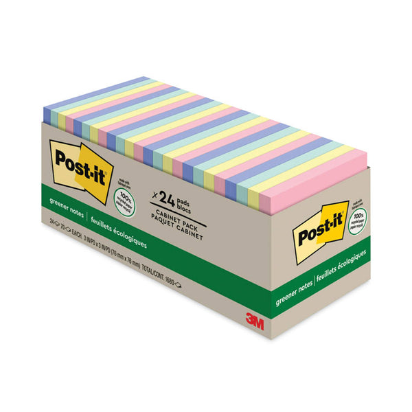 Post-it® Greener Notes Original Recycled Note Pad Cabinet Pack, 3" x 3", Sweet Sprinkles Collection Colors, 75 Sheets/Pad, 24 Pads/Pack (MMM654R24CPAP)