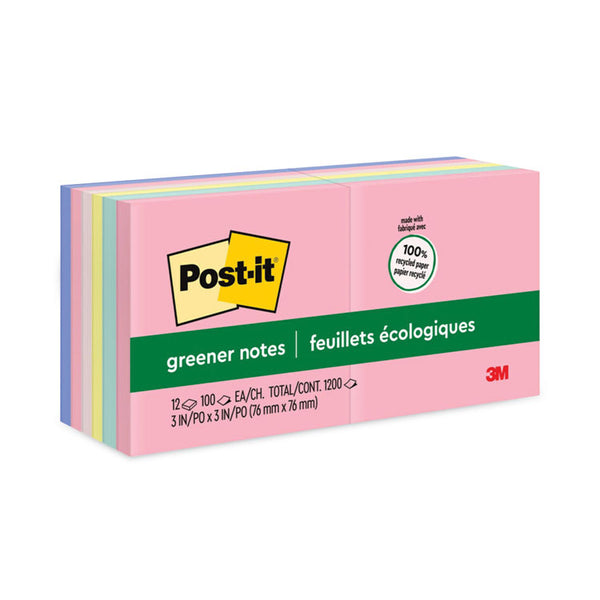 Post-it® Greener Notes Original Recycled Note Pads, 3" x 3", Sweet Sprinkles Collection Colors, 100 Sheets/Pad, 12 Pads/Pack (MMM654RPA) Pack of 12