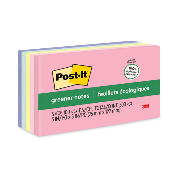 Post-it® Greener Notes Original Recycled Note Pads, 3" x 5", Sweet Sprinkles Collection Colors, 100 Sheets/Pad, 5 Pads/Pack (MMM655RPA) Pack of 5