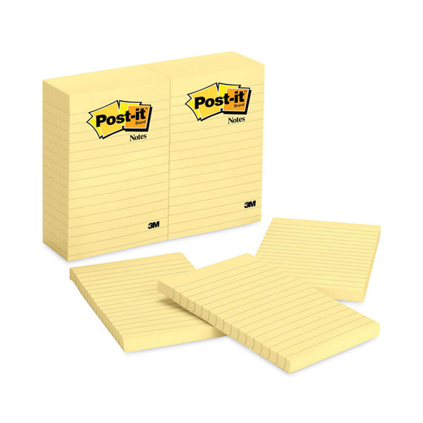 Post-it® Notes Original Pads in Canary Yellow, Note Ruled, 4" x 6", 100 Sheets/Pad, 12 Pads/Pack (MMM660YW) Pack of 12