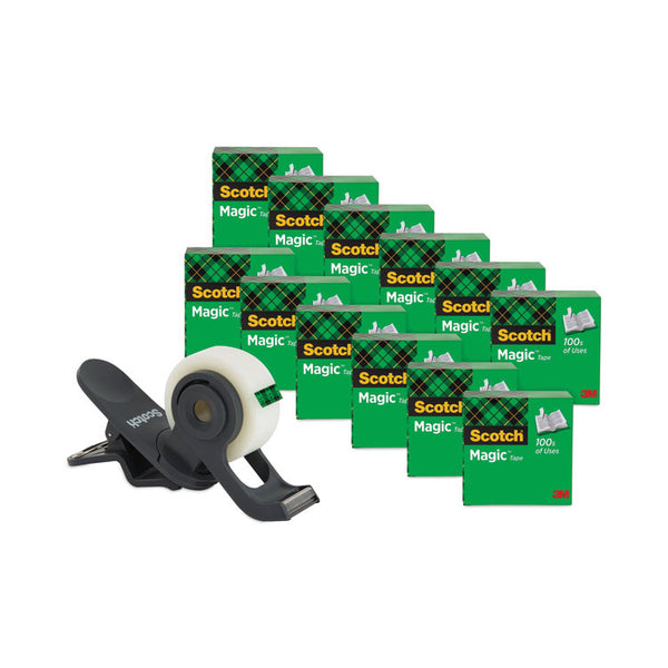Scotch® Clip Dispenser Value Pack with 12 Rolls of Tape, 1" Core, Plastic, Charcoal (MMM810K12C19)