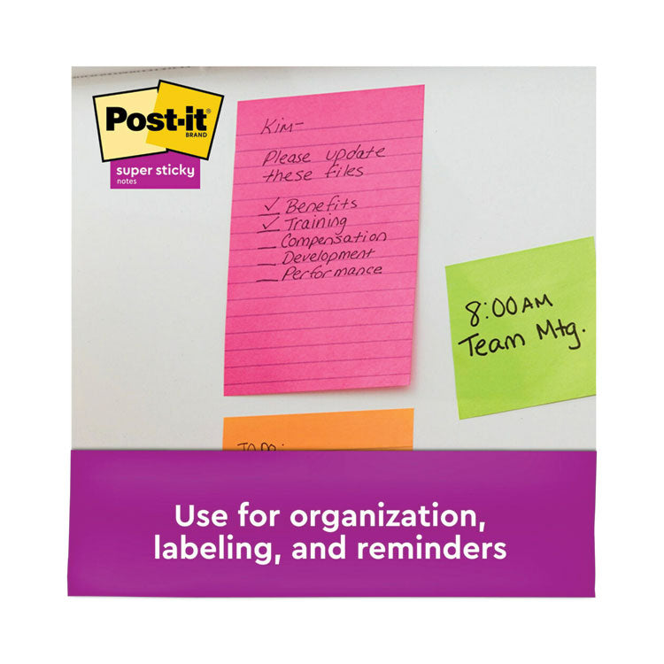 Post-it® Notes Super Sticky Pads in Energy Boost Collection Colors, Note Ruled, 5" x 8", 45 Sheets/Pad, 4 Pads/Pack (MMM5845SSUC)