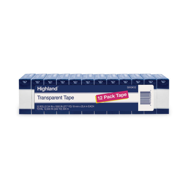 Highland™ Transparent Tape, 1" Core, 0.75" x 83.33 ft, Clear, 12/Pack (MMM5910K12) 12 Rolls