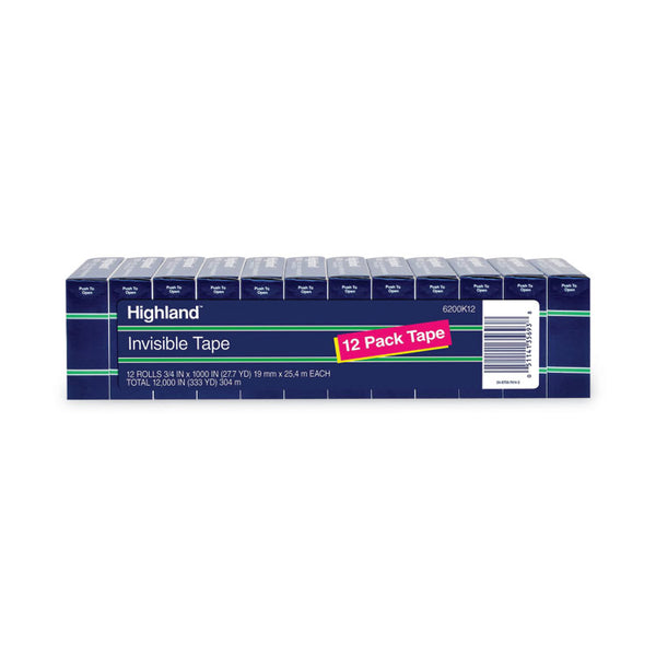 Highland™ Invisible Permanent Mending Tape, 1" Core, 0.75" x 83.33 ft, Clear, 12/Pack (MMM6200K12) 12 Rolls