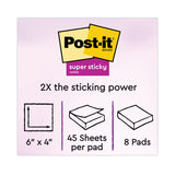 Post-it® Notes Super Sticky Meeting Notes in Energy Boost Collection Colors, 6" x 4", 45 Sheets/Pad, 8 Pads/Pack (MMM6445SSP) Pack of 8