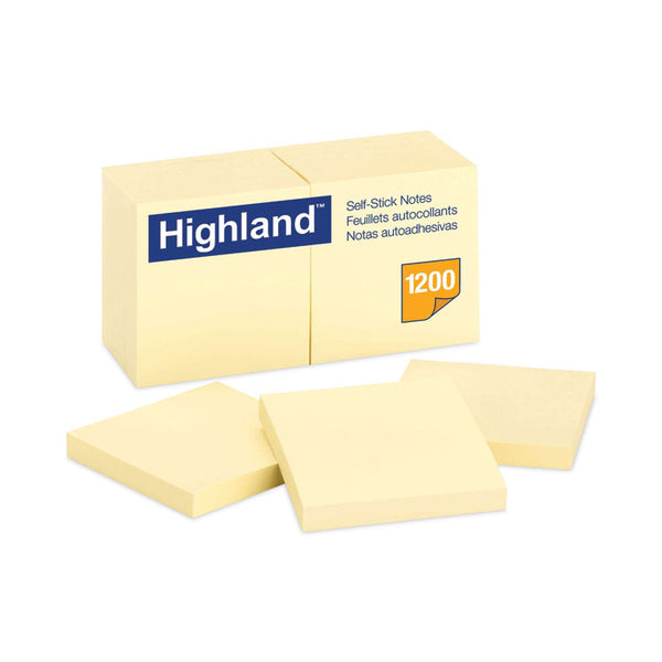 Highland™ Self-Stick Notes, 3" x 3", Yellow, 100 Sheets/Pad, 12 Pads/Pack (MMM6549YW)
