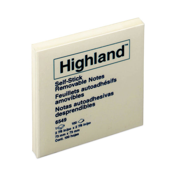 Highland™ Self-Stick Notes, 3" x 3", Yellow, 100 Sheets/Pad, 12 Pads/Pack (MMM6549YW)