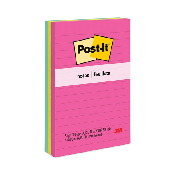 Post-it® Notes Original Pads in Poptimistic Collection Colors, Note Ruled, 4" x 6", 100 Sheets/Pad, 3 Pads/Pack (MMM6603AN) Pack of 3