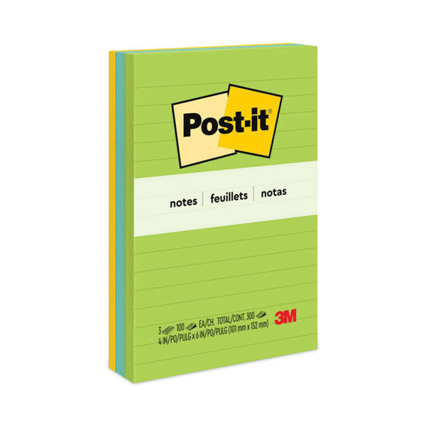 Post-it® Notes Original Pads in Floral Fantasy Collection Colors, Note Ruled, 4" x 6", 100 Sheets/Pad, 3 Pads/Pack (MMM6603AU) Pack of 3