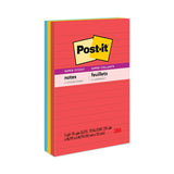 Post-it® Notes Super Sticky Pads in Playful Primary Collection Colors, Note Ruled, 4" x 6", 90 Sheets/Pad, 3 Pads/Pack (MMM6603SSAN) Pack of 3