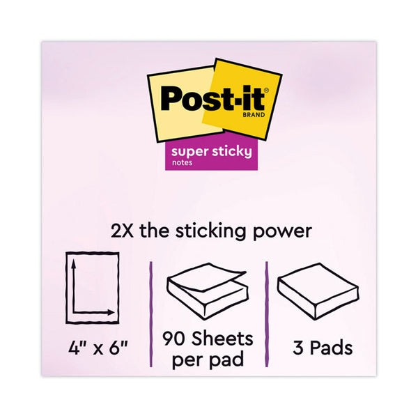 Post-it® Notes Super Sticky Pads in Supernova Neon Collection Colors, Note Ruled, 4" x 6", 90 Sheets/Pad, 3 Pads/Pack (MMM6603SSMIA) Pack of 3