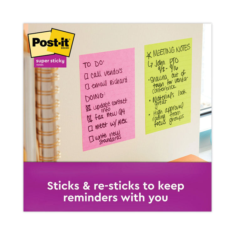 Post-it® Notes Super Sticky Pads in Supernova Neon Collection Colors, Note Ruled, 4" x 6", 90 Sheets/Pad, 3 Pads/Pack (MMM6603SSMIA) Pack of 3